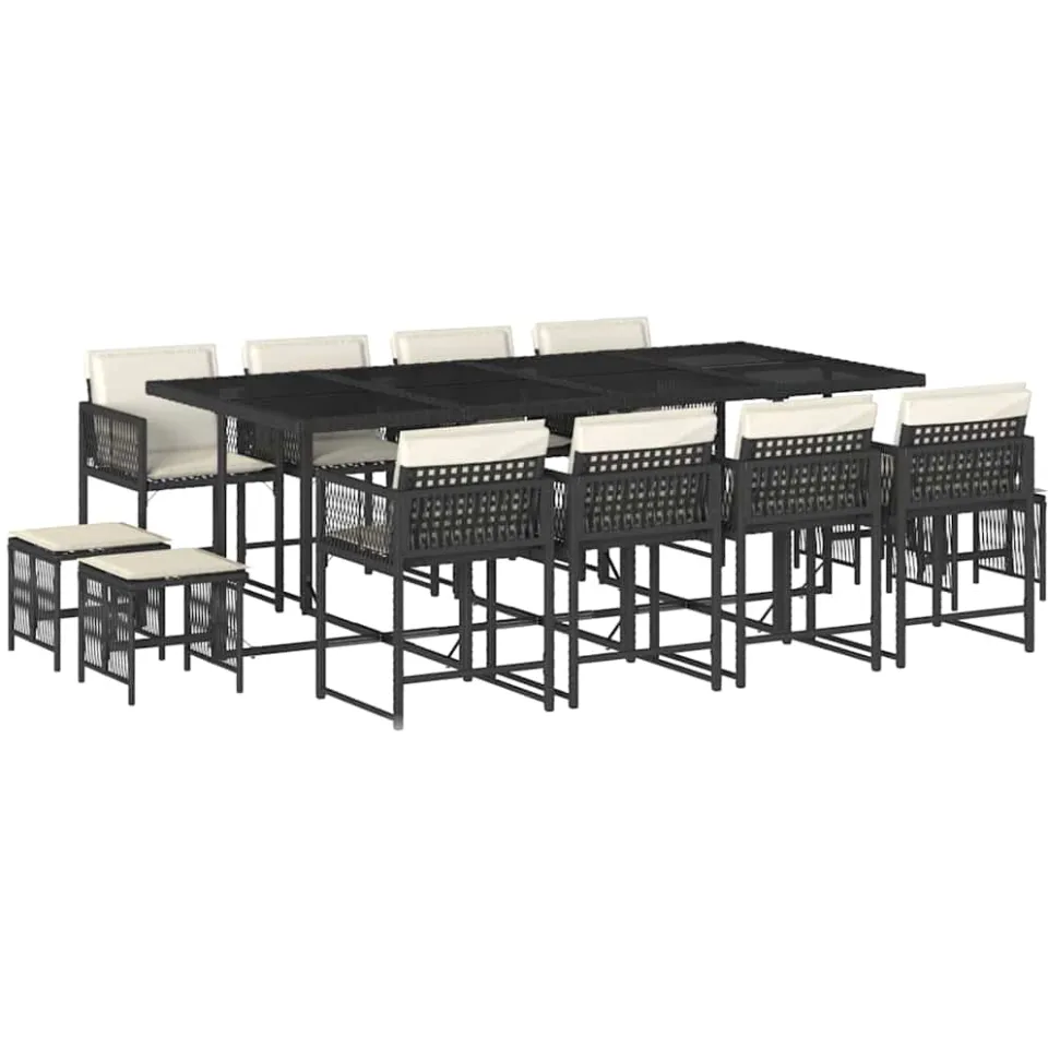 vidaXL 13-delige Tuinset met kussens poly rattan zwart