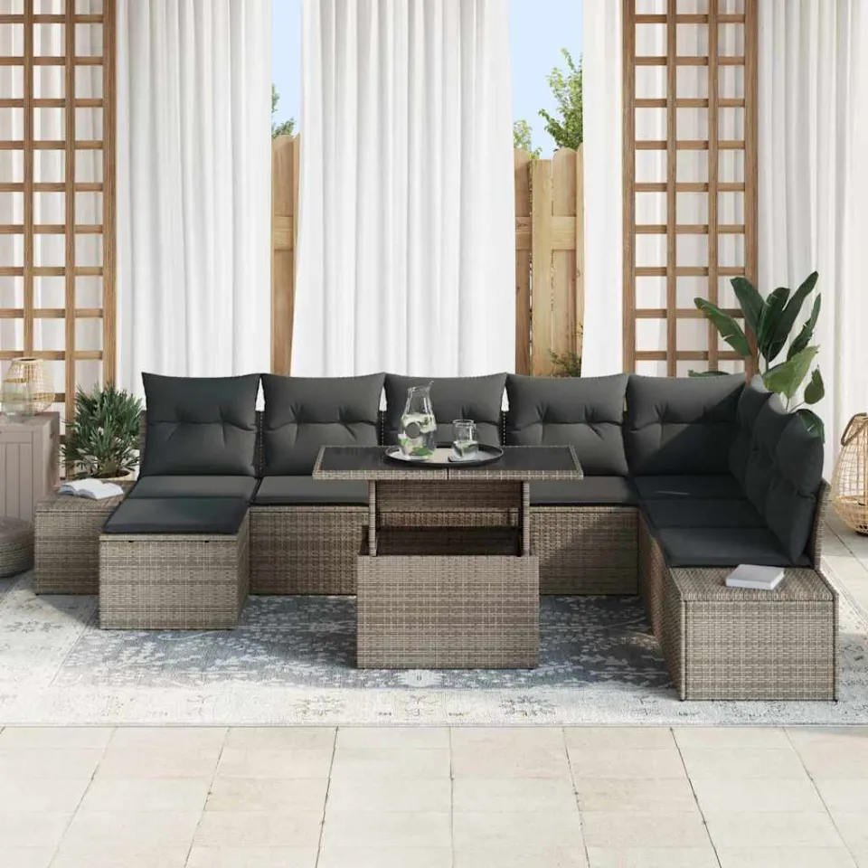 vidaXL Tuin Sofa Set 9 st Grijs poly rattan, foto 3