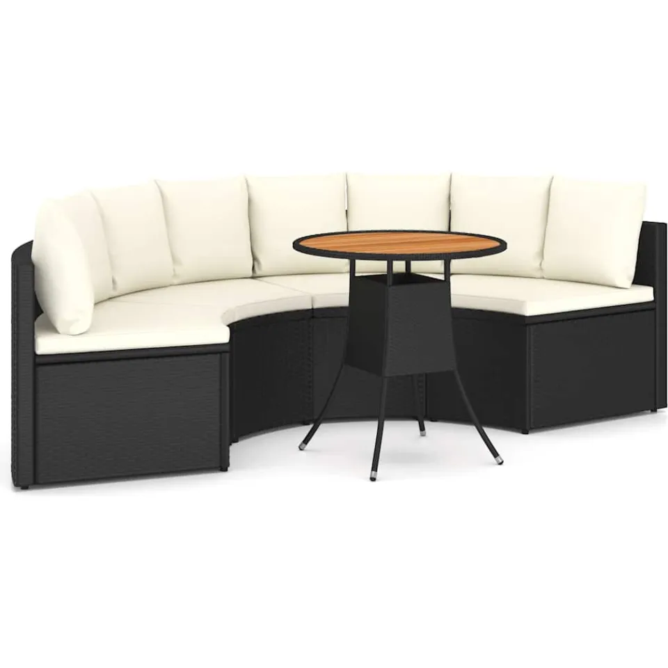vidaXL 5-delige Loungeset met kussens poly rattan zwart, foto 3