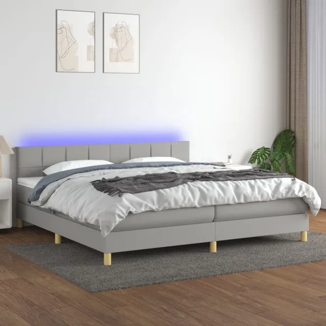 vidaXL Boxspring met matras en LED stof lichtgrijs 200x200 cm grijs