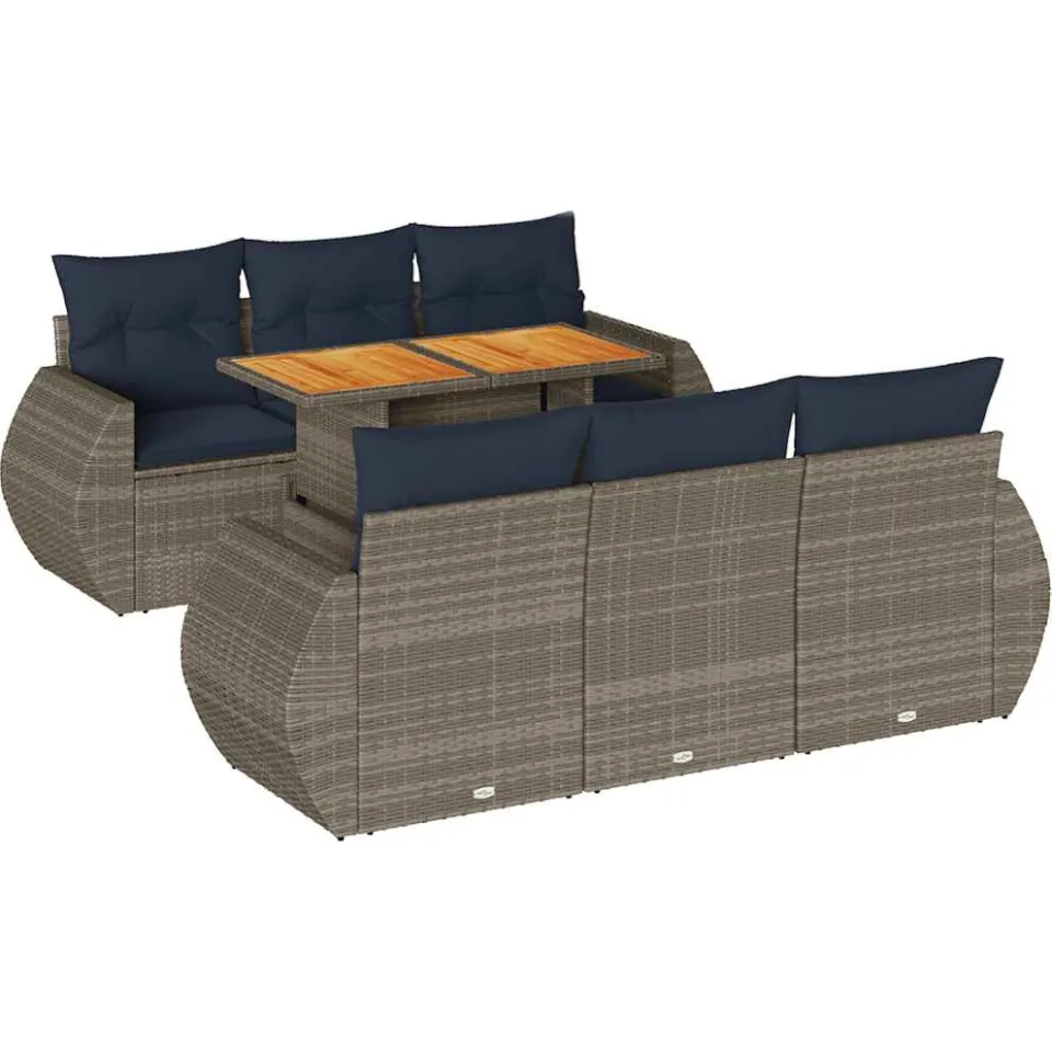 vidaXL 7-delige Loungeset met kussens poly rattan grijs, foto 3