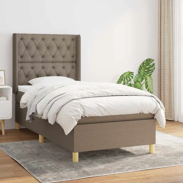 vidaXL Boxspring met matras stof taupe 80x200 cm