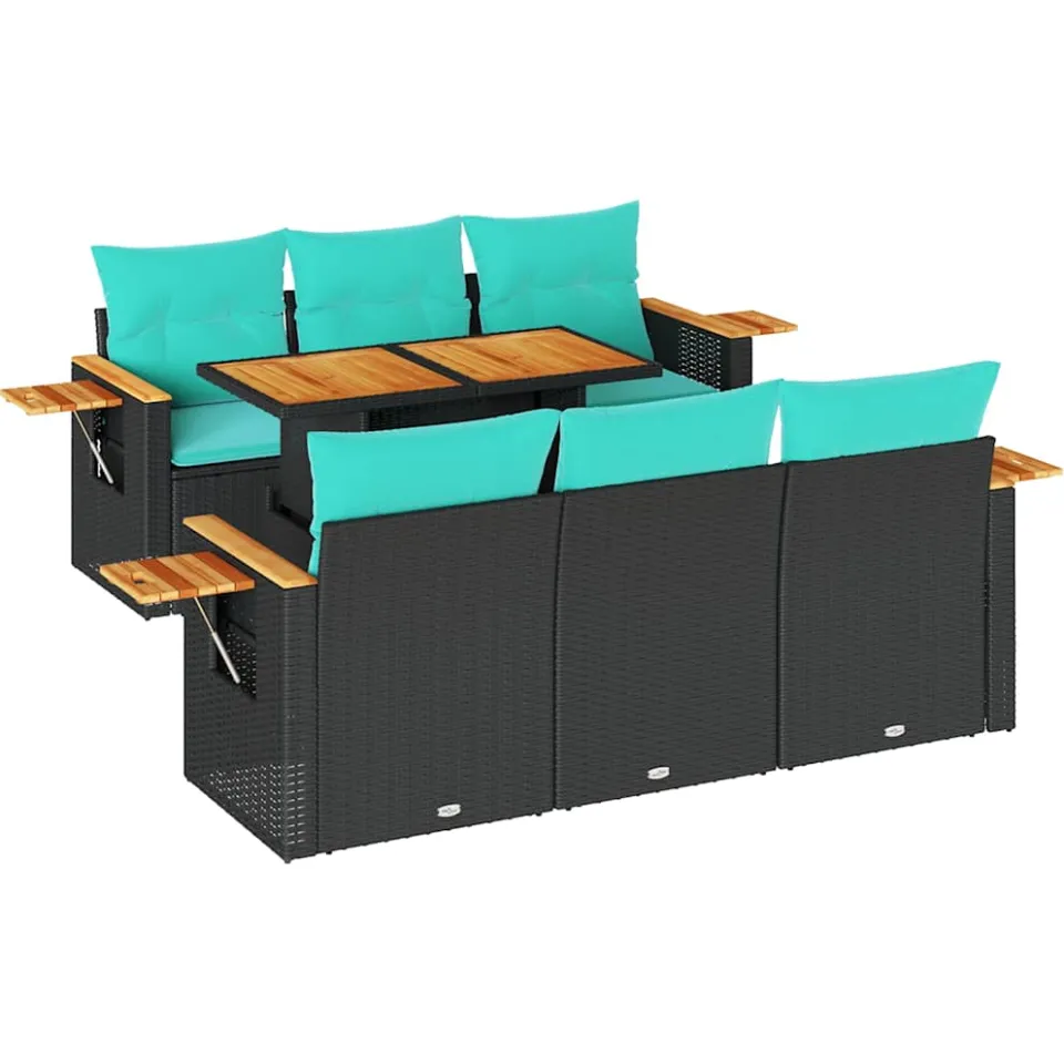 vidaXL 7-delige Loungeset met kussens poly rattan zwart, foto 3