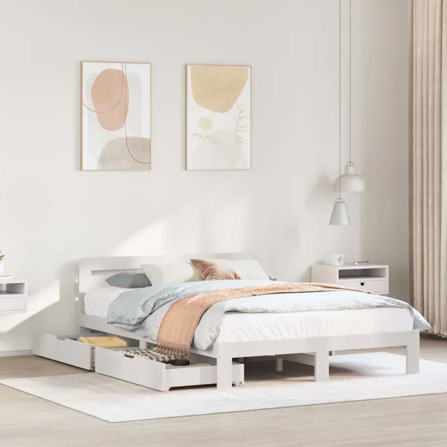 vidaXL Bedframe zonder matras massief grenenhout wit 140x200 cm