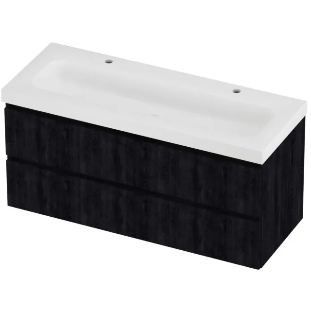 Proline Haga Badmeubelset Polystone Mezza 2 Kraangaten 120x46x58 cm Mat White Charcoal Oak Eiken