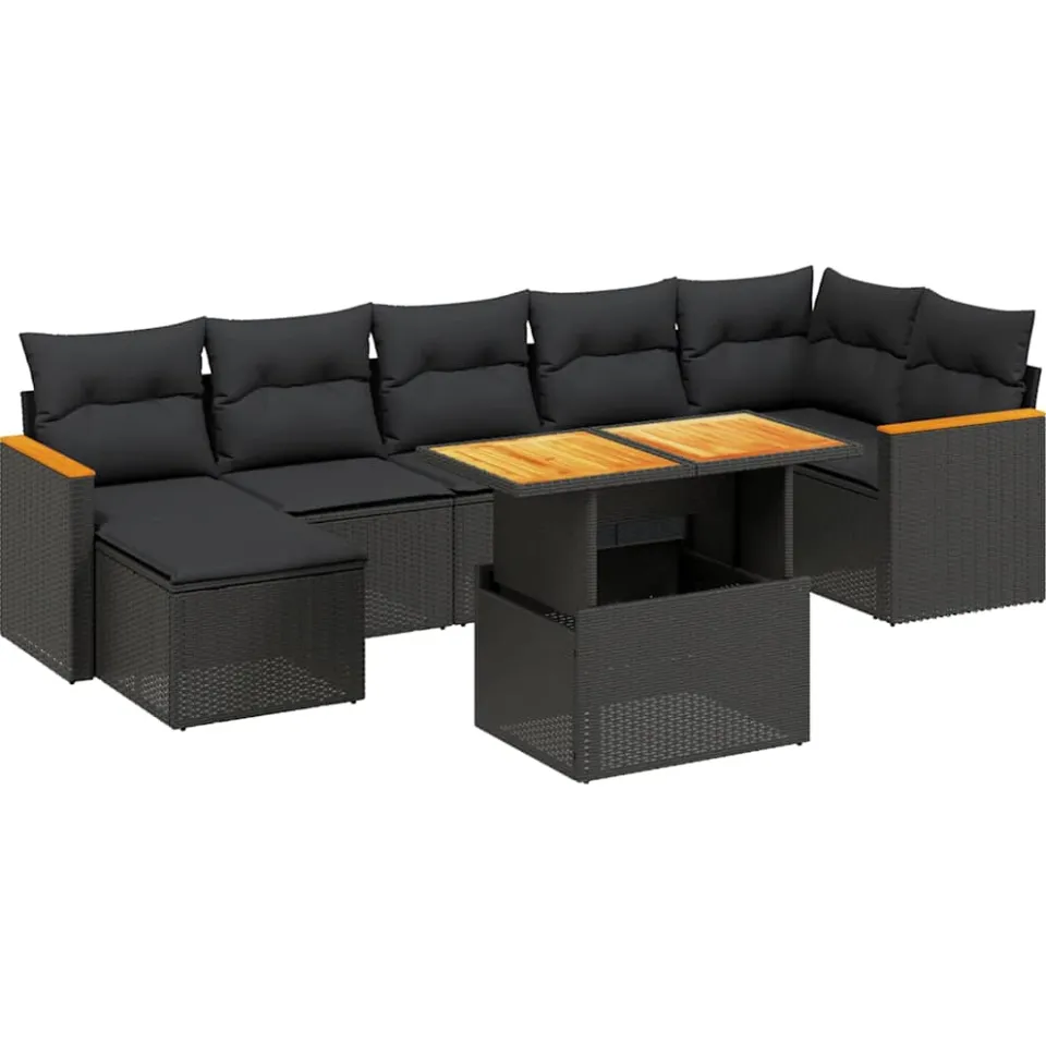 vidaXL 8-delige Loungeset met kussens poly rattan zwart