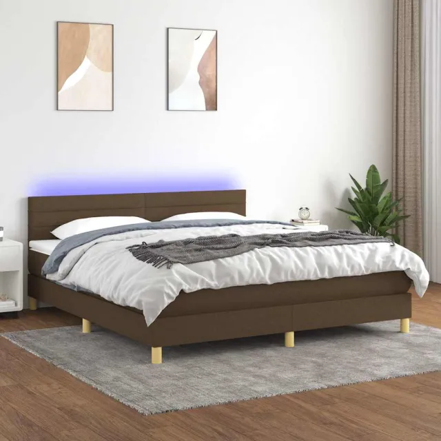 vidaXL Boxspring met matras en LED stof donkerbruin 160x200 cm bruin