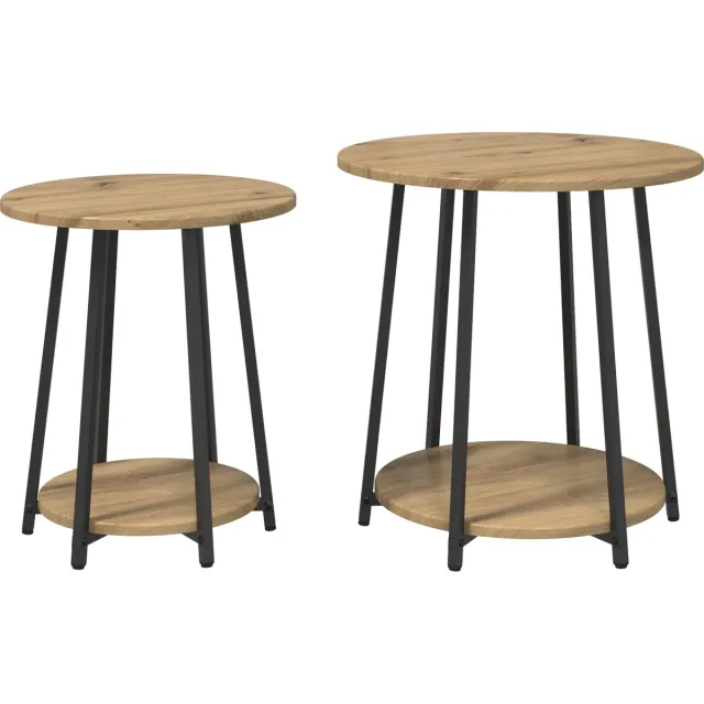 vidaXL Bijzettafelset - 2 - st - Artisan - Eik - en - Zwart - 50 - x - 50 - x - 51 - cm Artisan eiken en zwart