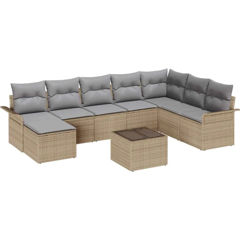 vidaXL Tuin Sofa Set 9 st Beige poly rattan