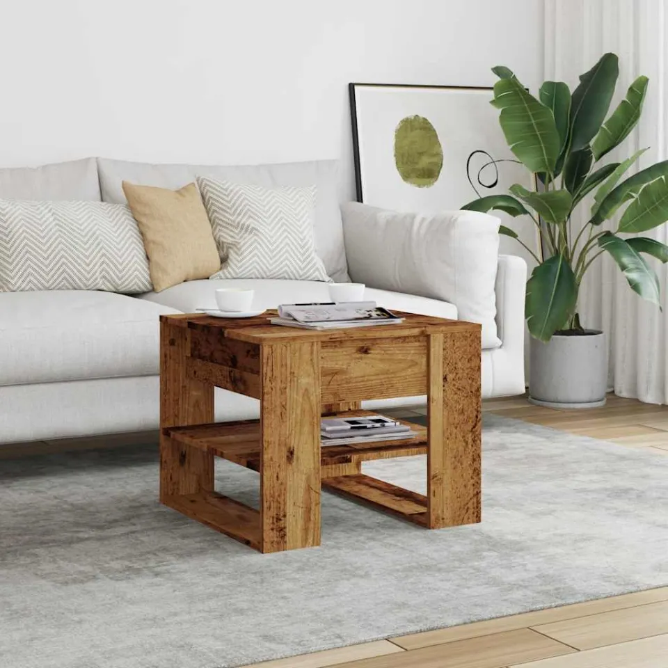 vidaXL Salontafel 55,5x55x45 cm bewerkt hout oud houtkleurig bruin, foto 2
