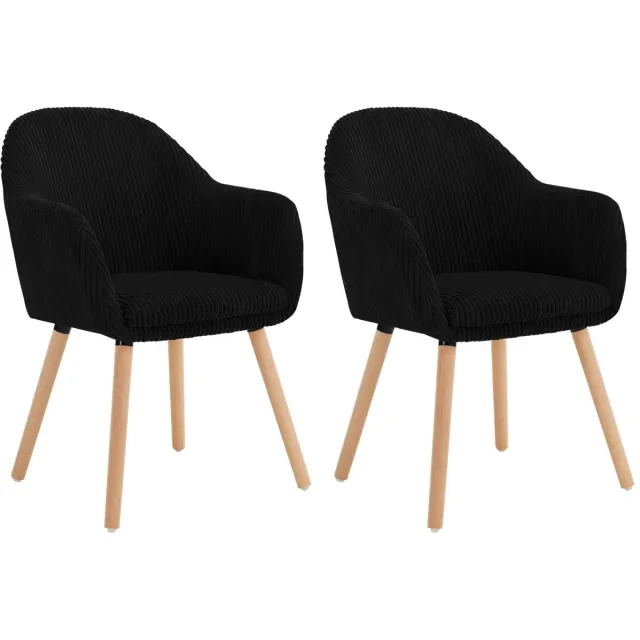Klarven Eetkamerstoel armleuningen Corduroy Zwart - Eetkamerstoelen - Eetkamerstoelen Set Van 2 - Eetkamerstoel Met Armleuning - Dining Chair - Stabiel Frame, Comfortabele Zit, Ergonomische Rugleuning - B55,5xh83,5xd56,5cm
