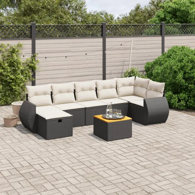 vidaXL 8-delige Loungeset met kussens poly rattan zwart, foto 2