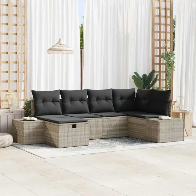 vidaXL Bankstel 7 st poly rattan lichtgrijs, foto 2