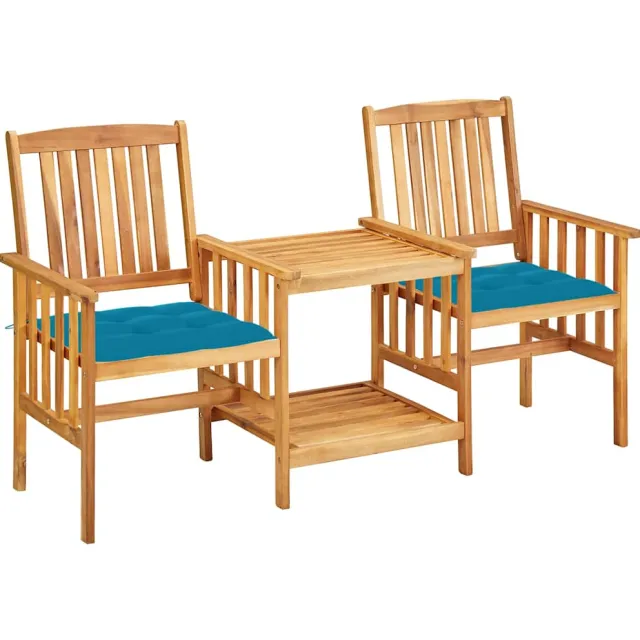 vidaXL Tuinstoelen met tafeltje en kussens massief acaciahout Blauw