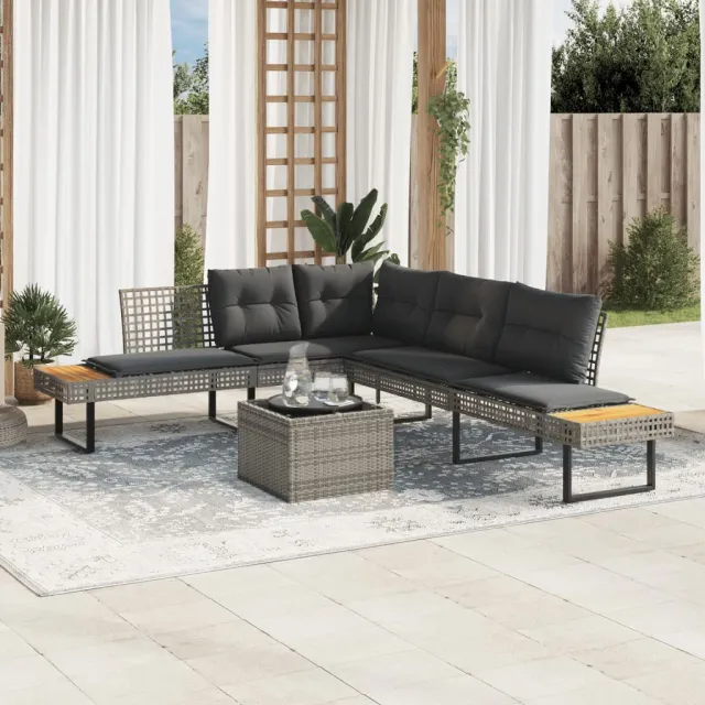 vidaXL 2-delige Loungeset met kussens poly rattan en glas grijs, foto 2