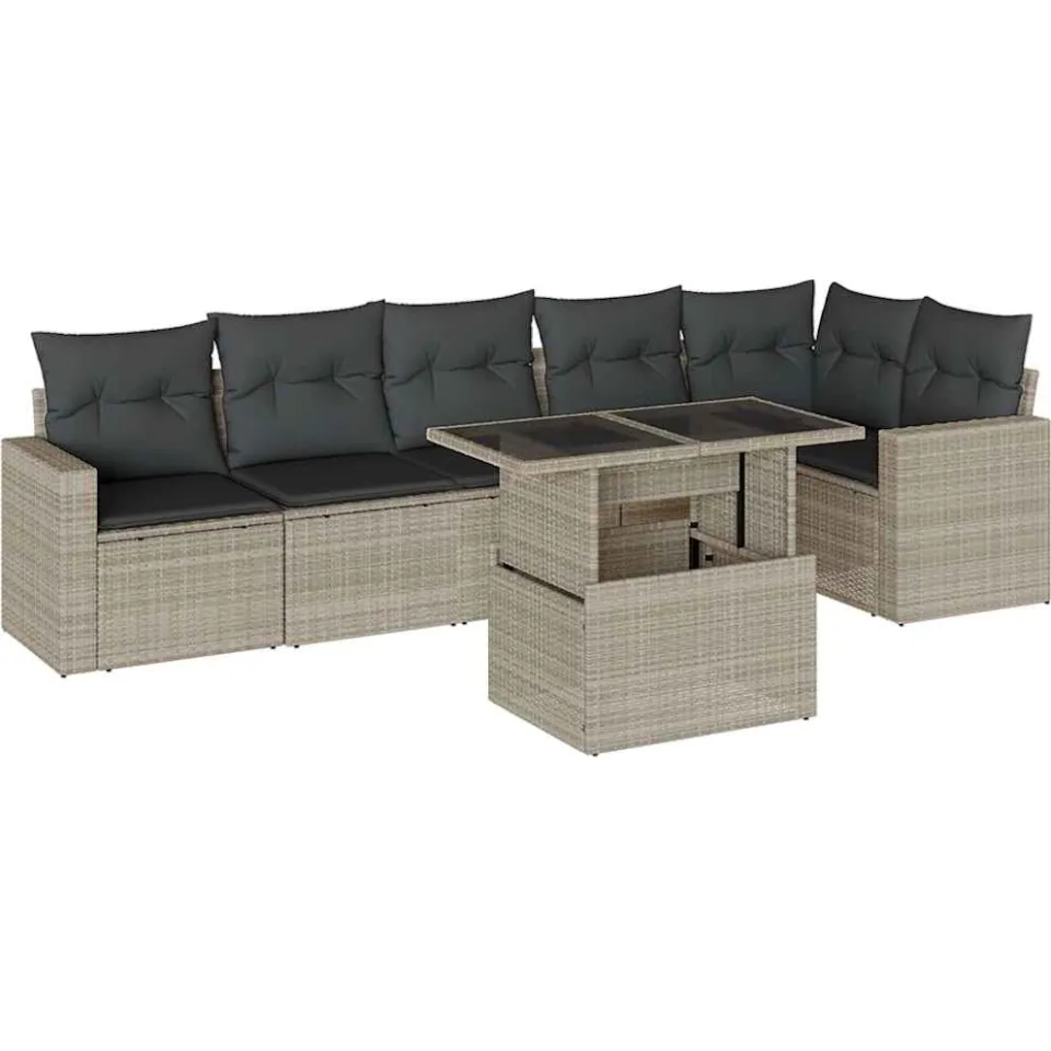 vidaXL 7-delige Loungeset met kussens poly rattan lichtgrijs