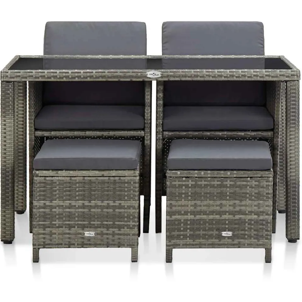 vidaXL 5-delige Tuinset met kussens poly rattan grijs