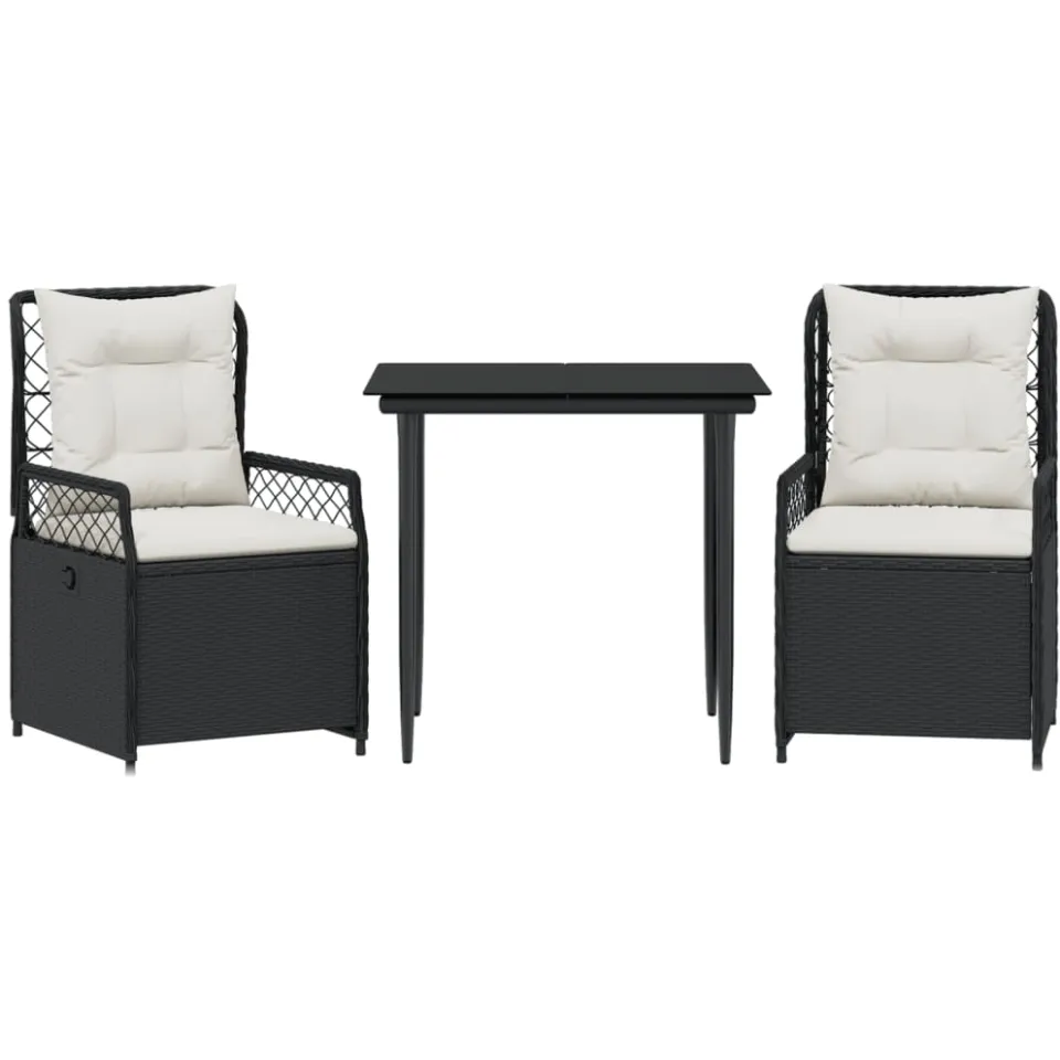 vidaXL 3-delige Tuinset met kussens poly rattan zwart, foto 3