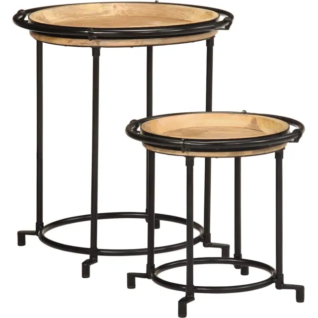 vidaXL 2-delige - bijzettafelset - massief - hout - mango bruin en zwart