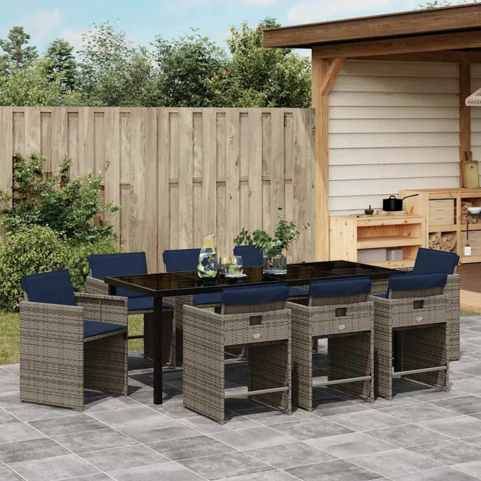 vidaXL Tuin eettafelset 9 st Grijs poly rattan, foto 3