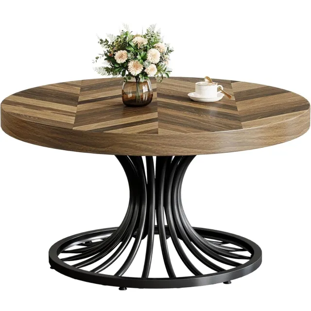 Tribesigns Salontafel Industrieel Rond 80 cm - met Stijlvolle Metalen Voetstuk - Rustiek Bruin en Zwart - Salontafel - Bijzettafel - 80 x 80 x 45 cm