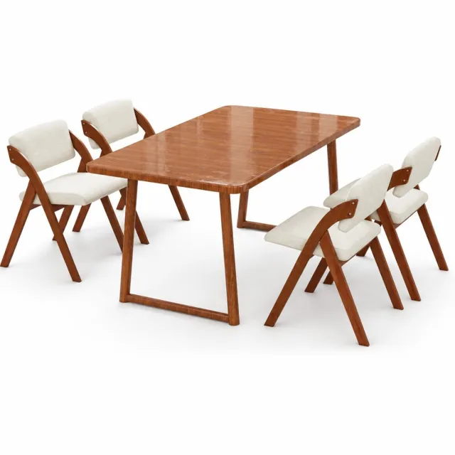Suredeal Set van 2 - Eetkamerstoelen - Klapstoel - Rubberhouten Poten - Gestoffeerde Zitting en Rugleuning - Geen Montage Nodig Naturel en beige