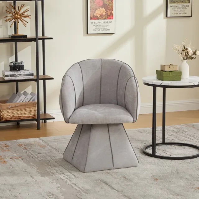 Wishdor Fauteuil - 360 graden draaibaar - Chenille stof - Ergonomische hoge rugleuning met armleuningen - Grijs - Voor slaapkamer en woonkamer