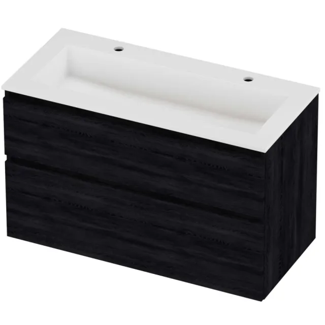 Proline Aristo Badmeubelset Polystone Elegant 2 Kraangaten 100x46x62 cm Mat White Black Oak Eiken