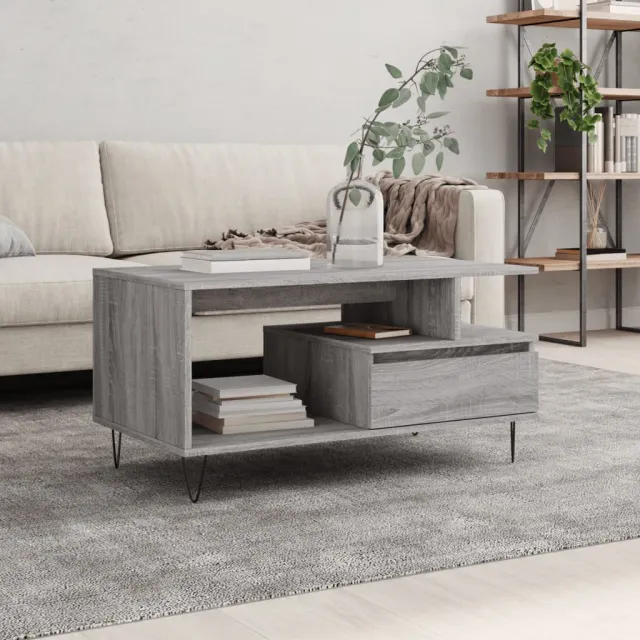 vidaXL Salontafel 90x49x45 cm bewerkt hout grijs sonoma, foto 2