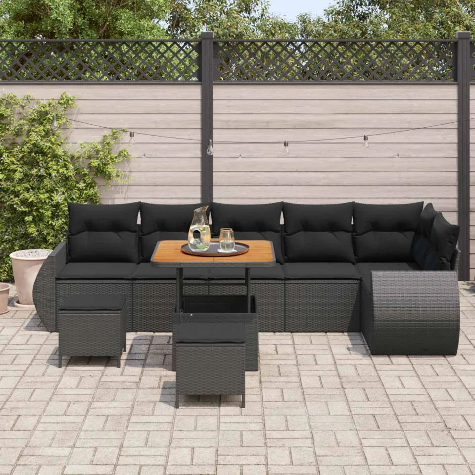 vidaXL Tuinbankenset 9 st Zwart poly rattan, foto 3