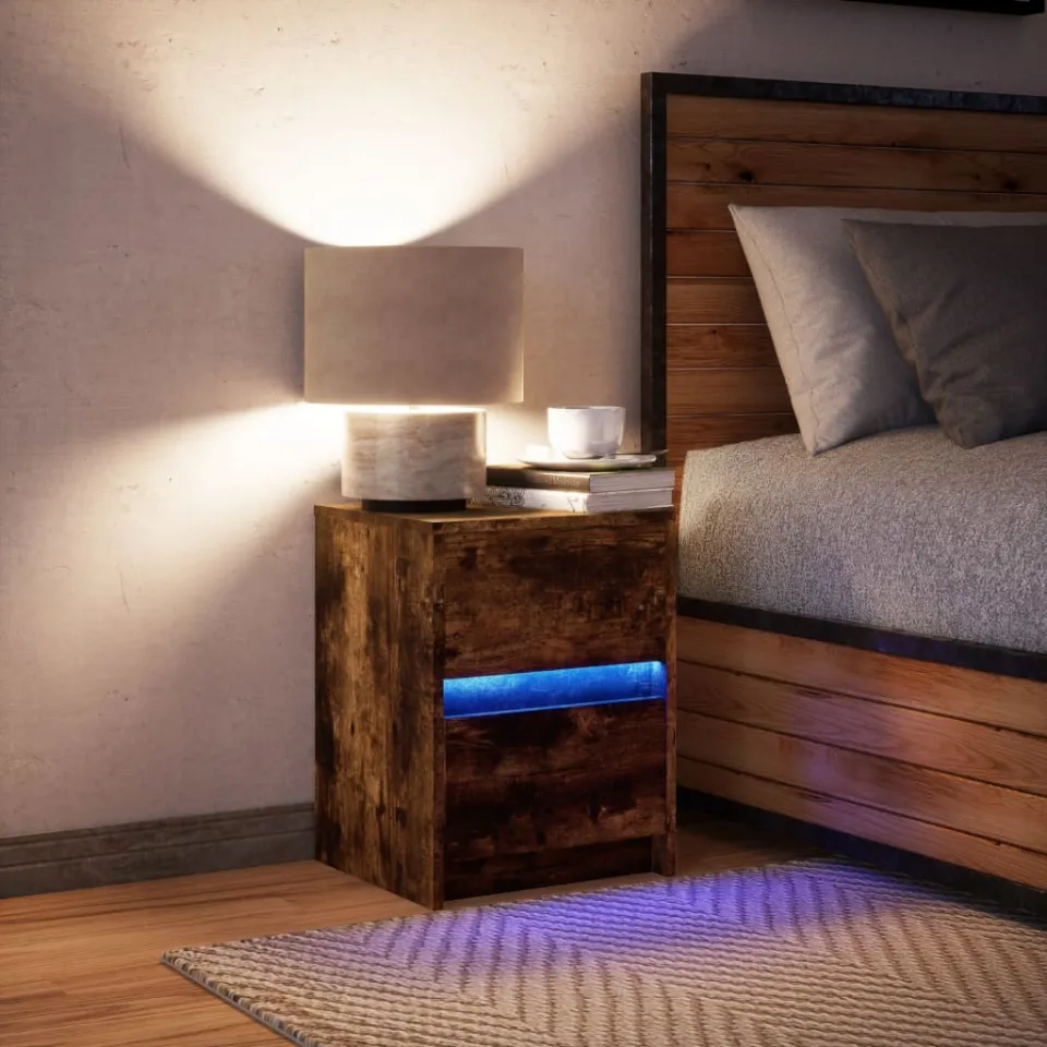 vidaXL nachtkastje met LED-verlichting bewerkt hout gerookt eikenkleur, foto 4