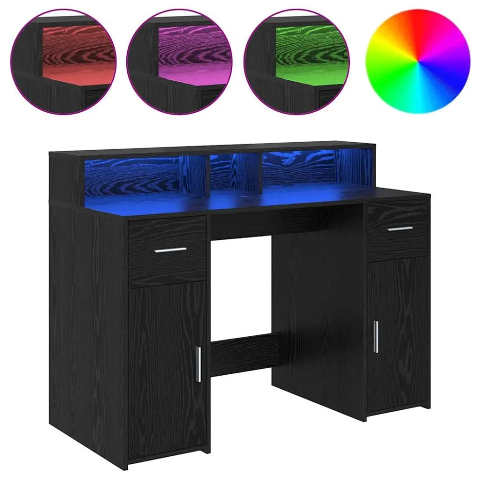 vidaXL Bureau Zwart eiken 120 x 55 x 91 cm Bewerkt hout, foto 4