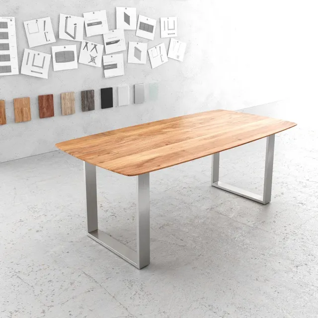 DELIFE Eettafel Edge Boot acacia natuur 200x100 edelstaal smal zwitserse rand eettafel Bruin