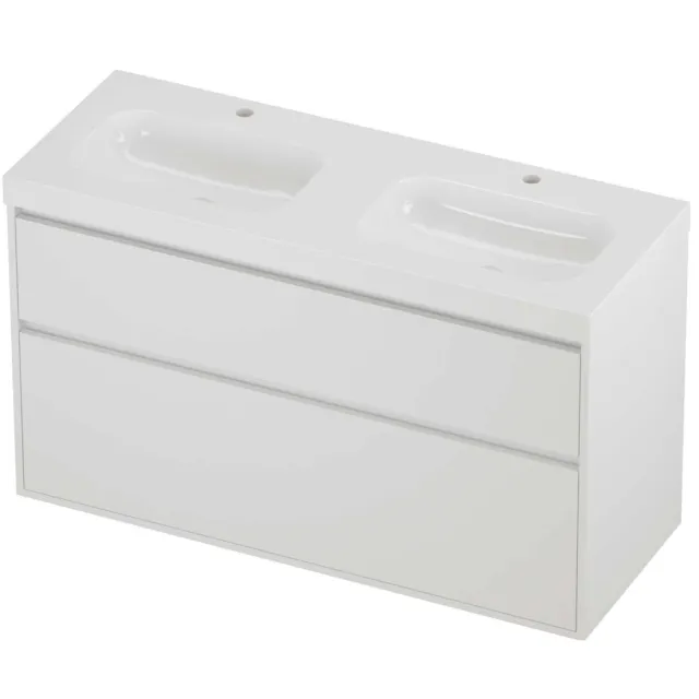 Proline Haga Badmeubelset Polystone Mezza 2 Gaten 120x46x73 cm Glans Wit Mat White Mat Wit