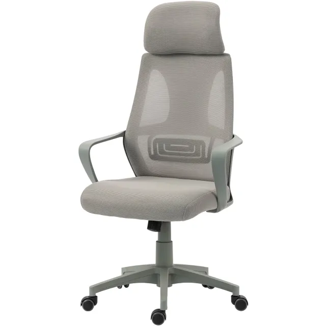 MUVANO Bureaustoel - Verstelbare hoofdsteun - Netrugleuning met lendensteun - 64 x 55 x 116-126 cm - Hoogteverstelling en schommelfunctie - Voor thuiskantoor grijs