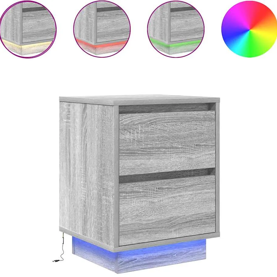 vidaXL Nachtkastjes met LED 2 st 38x34x50 cm grijs sonoma