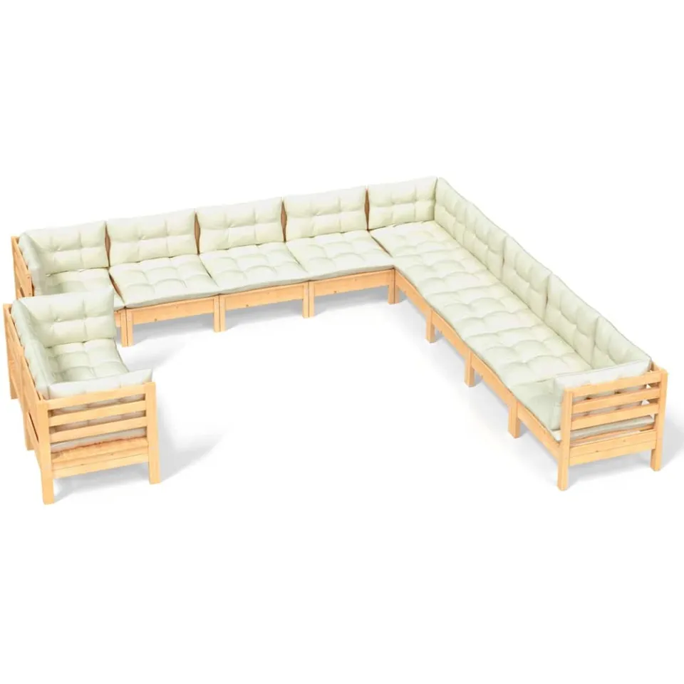 vidaXL 11-delige Loungeset met crèmekleurige kussens grenenhout, foto 4