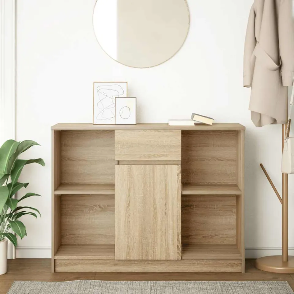 vidaXL Dressoir met lade 101x35x76 cm spaanplaat sonoma eikenkleurig, foto 2