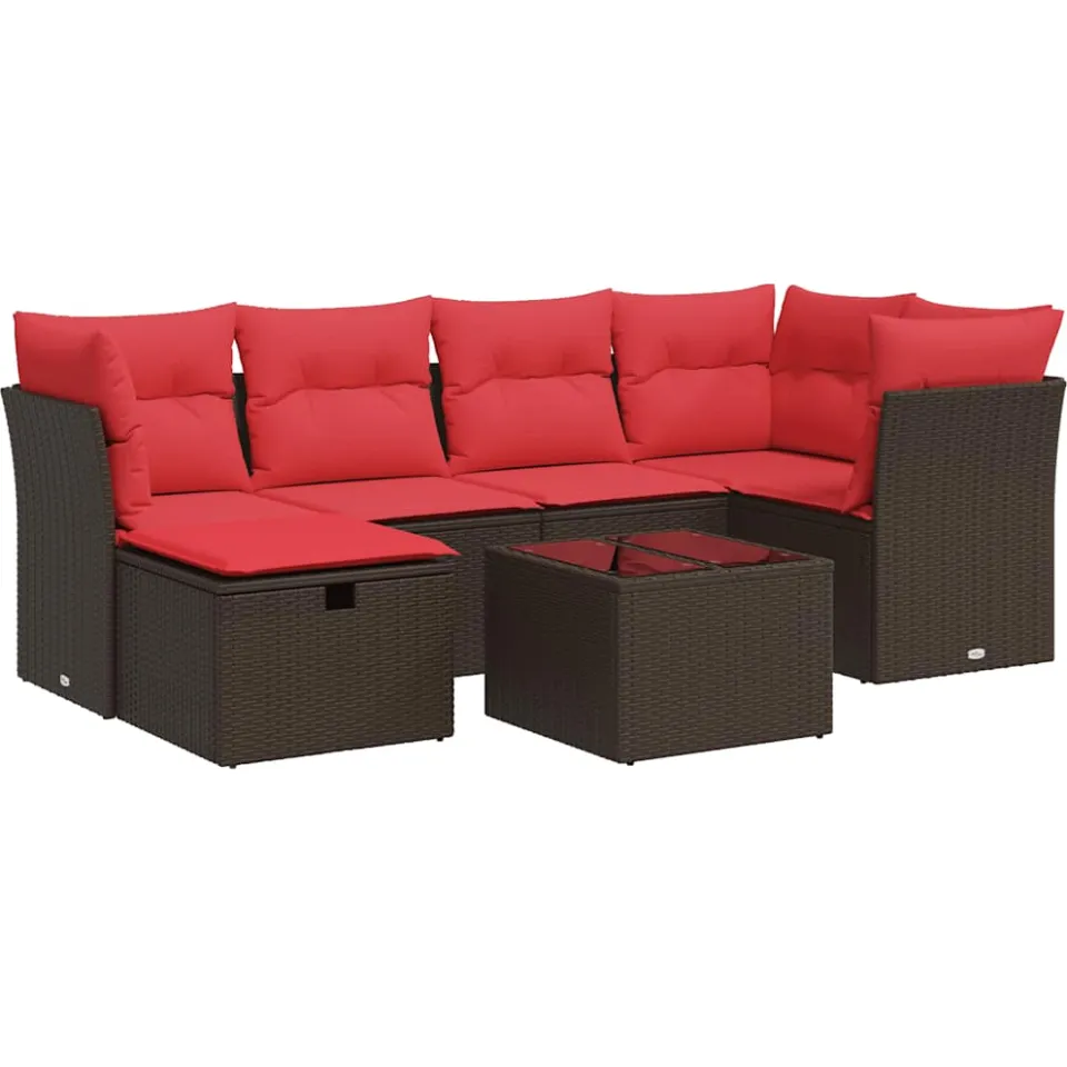 vidaXL 7-delige Loungeset met kussens poly rattan bruin, foto 3