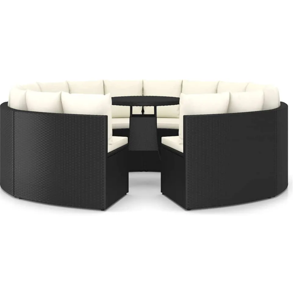 vidaXL 9-delige Loungeset met kussens poly rattan zwart, foto 3