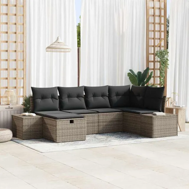 vidaXL Bankstel 7 st poly rattan Grijs