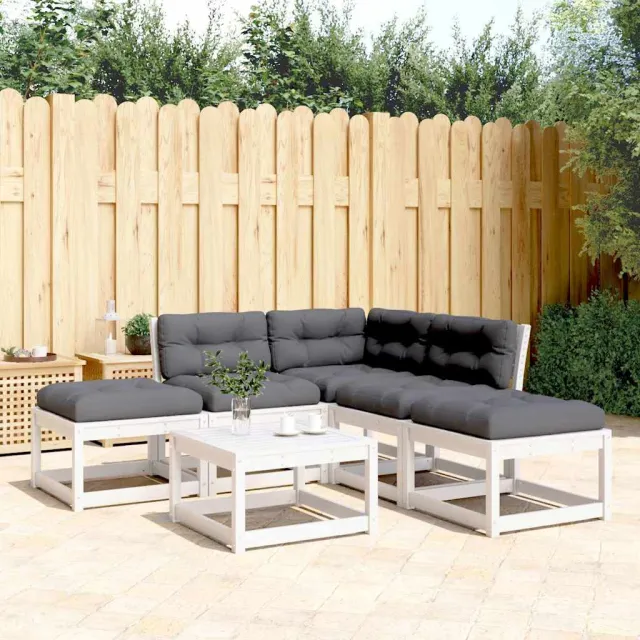 vidaXL 5-delige Loungeset met kussens massief grenenhout wit, foto 2