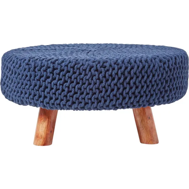 Homescapes Gebreide voetenbank, 30 cm hoog, marineblauw
