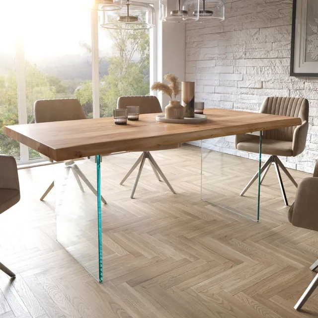 DELIFE Eetkamertafel Edge acacia natuur 180x90 XL glas Live-Edge Bruin