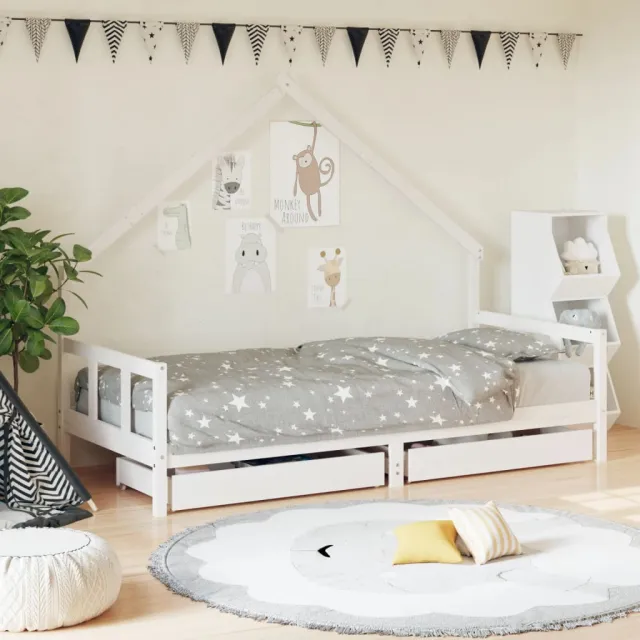 vidaXL Kinderbedframe met lades 90x190 cm massief grenenhout wit, foto 2