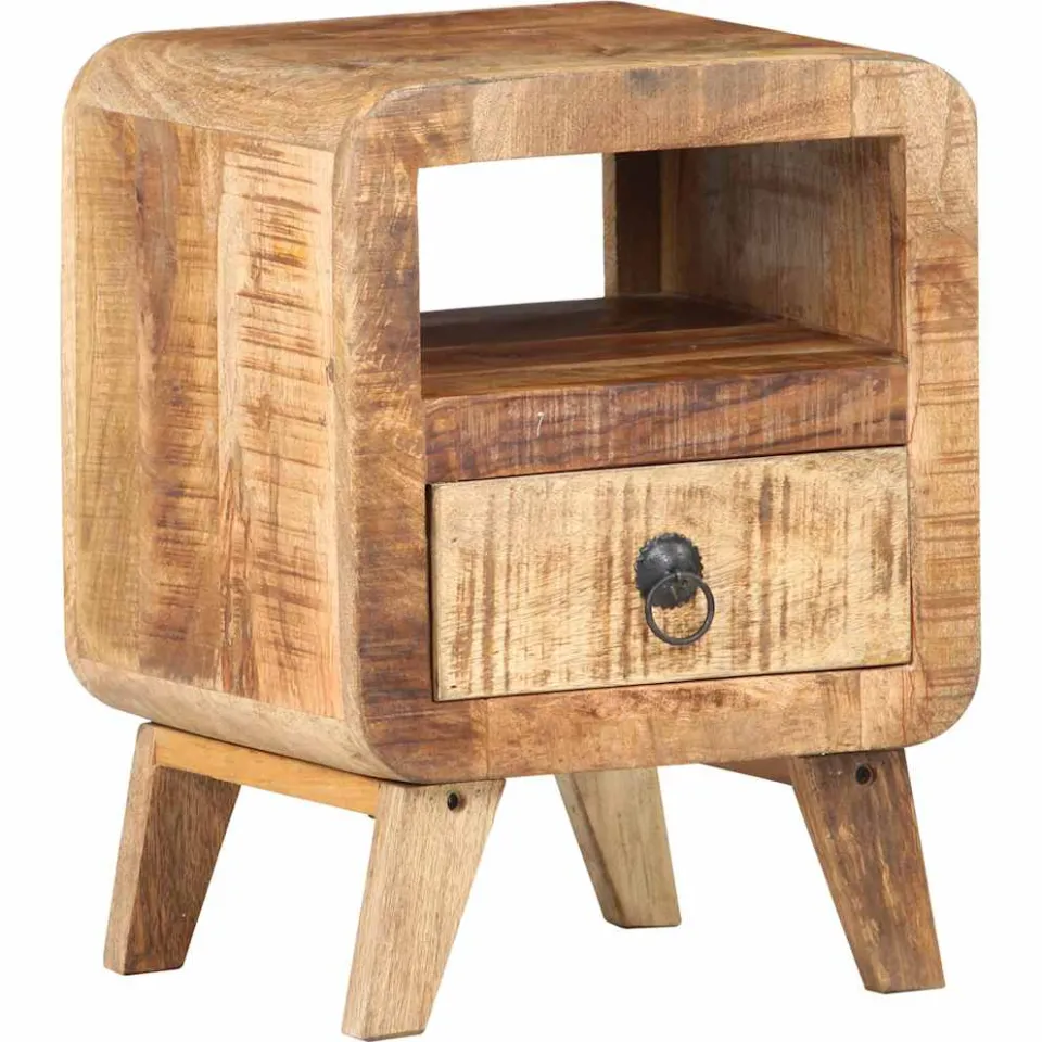 vidaXL Nachtkastje 30x30x41 cm ruw mangohout bruin, foto 4