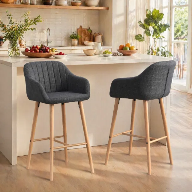 CHICFURN Barkruk - volwassenen - met rugleuning - set van 2 - zwart