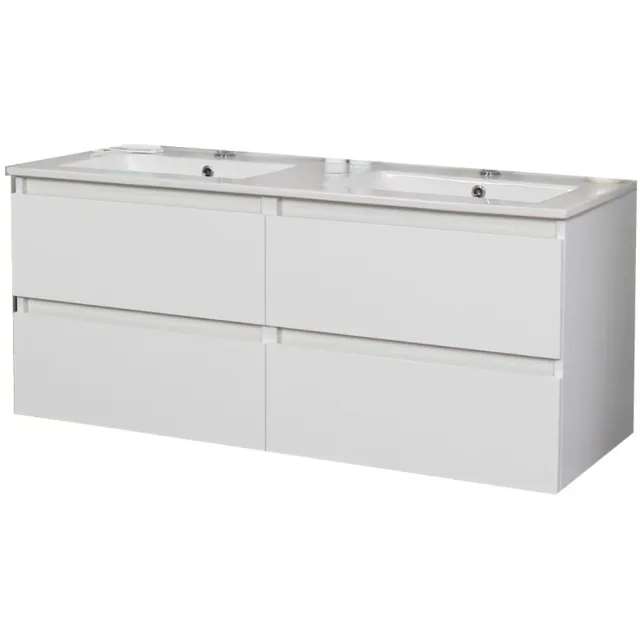 Boss & Wessing Badkamermeubel BWS Pepper Wastafel Porselein Twee Kraangaten 120x55x46 cm Wit