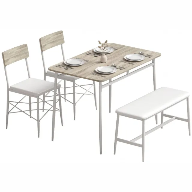 sogiol Eettafelset met 2 stoelen en een bank - Eettafel -gestoffeerde zittingen - voor woonkamer - kleine ruimte - eiken en wit