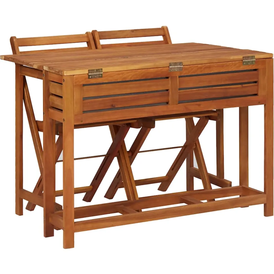 vidaXL Tuintafel met plantenbak en 2 bistrostoelen massief acaciahout bruin, foto 2